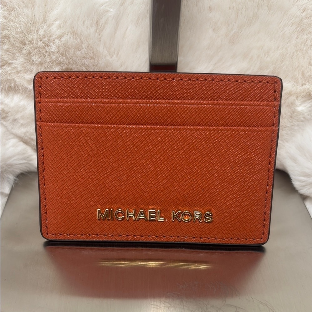 Michael Kors Orange Saffiano Leather Key Card Holder